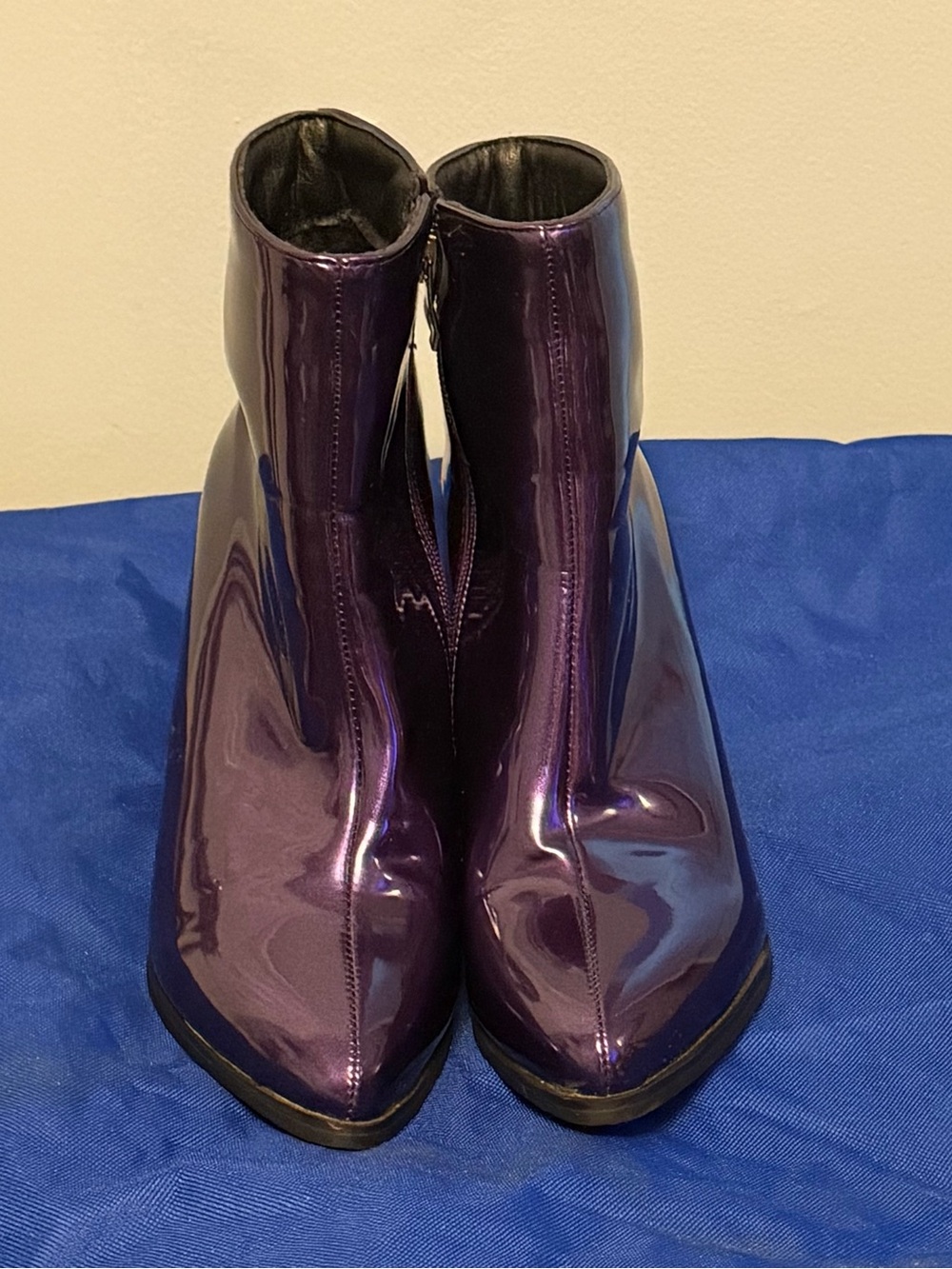 Purple Patent Ankle Boots - Women's Stylish Zip Booties